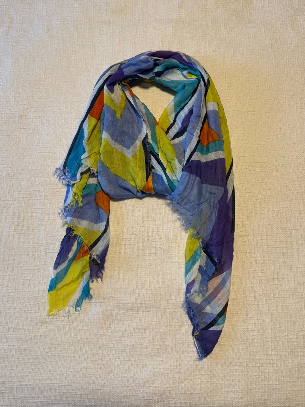 Colorblock Chevron Lightweight Scarf - Blue, Yellow, Purple